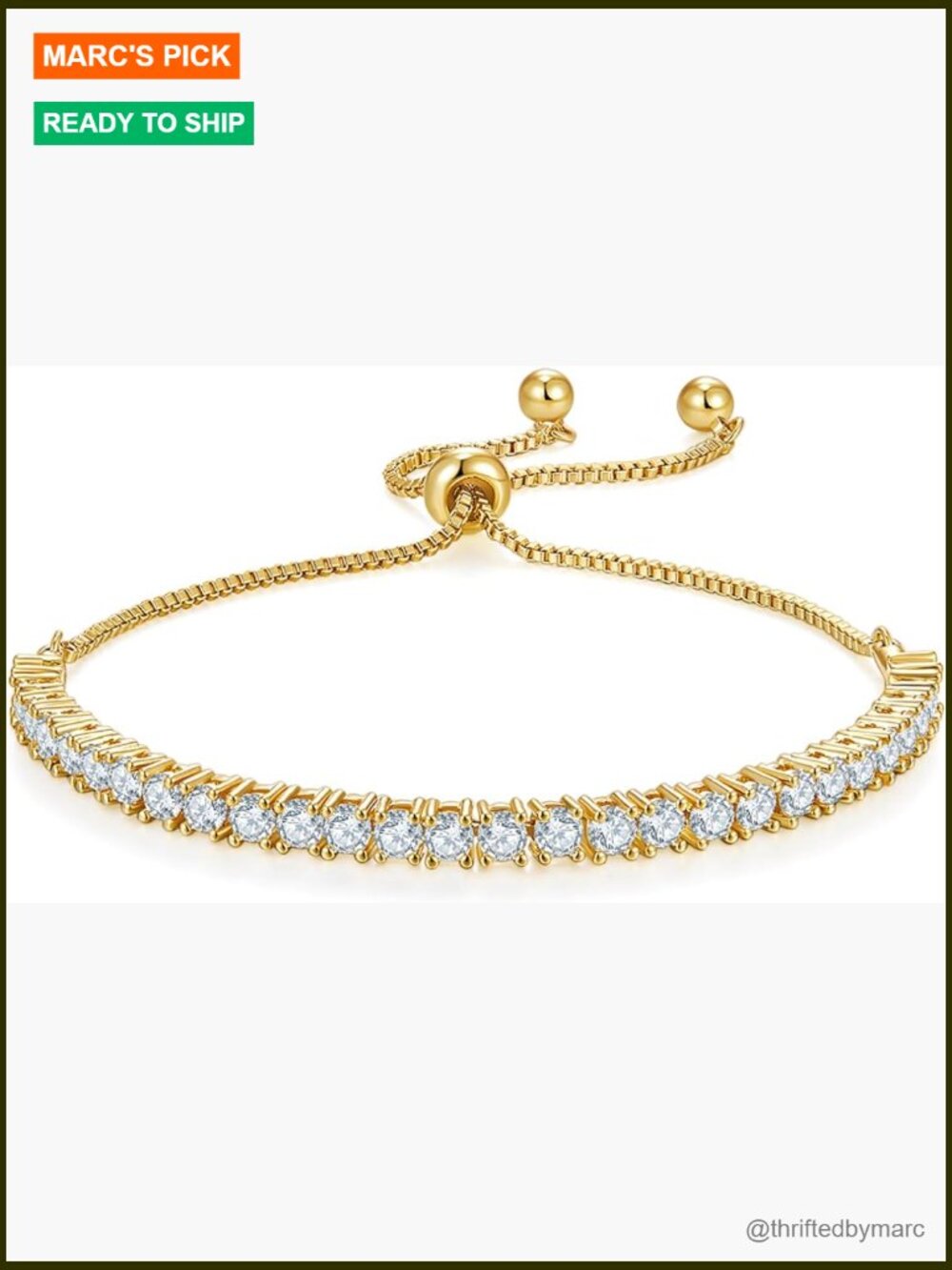 Elegant CZ Tennis Bracelet 14K Gold Plated Box Chain 6-9 Inch